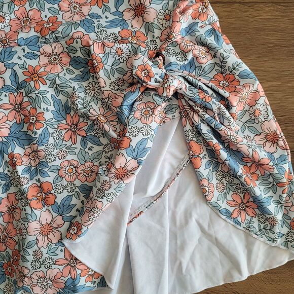 Eomenie NEW Swimsuit Sz L Skirted Dress One Piece Floral Side Tie w TAGS - Picture 7 of 16